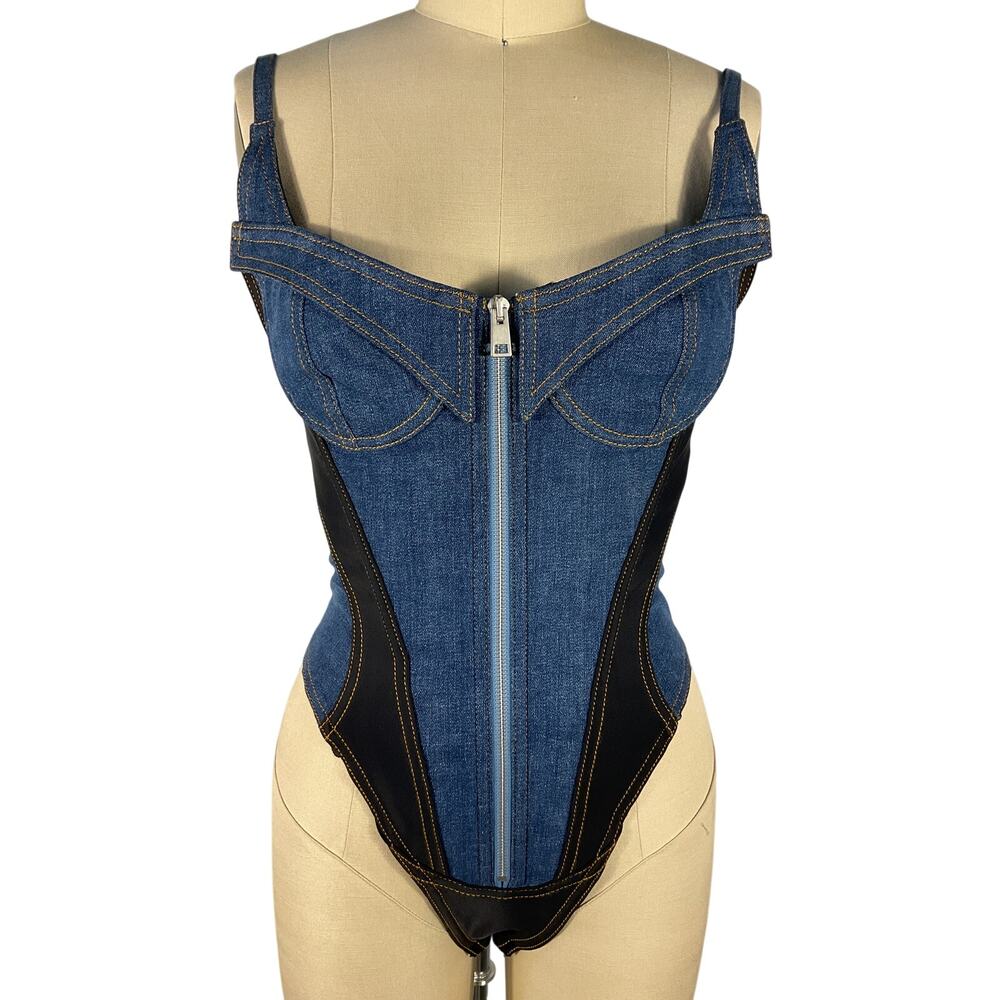 Mugler Structured Blue Corset Bodysuit Size 36 EU / US 4 - Picture 2 of 6
